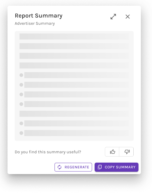 Generating state of the summary window.
