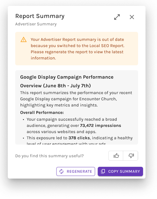 Outdated after report changes state of the summary window.